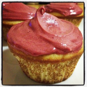 Vanilla Cupcakes with Blackberry Buttercream